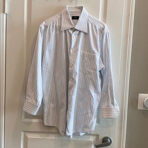 HUGO BOSS MENS DRESS SHIRT BLUE WHITE STRIPED NECK 15.5👔🩵🤍💙